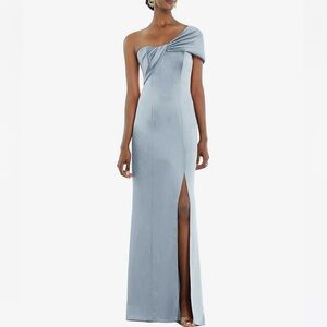 Dessy 3100, Twist Cuff One-Shoulder Princess Line Trumpet Gown, Mist, size 10